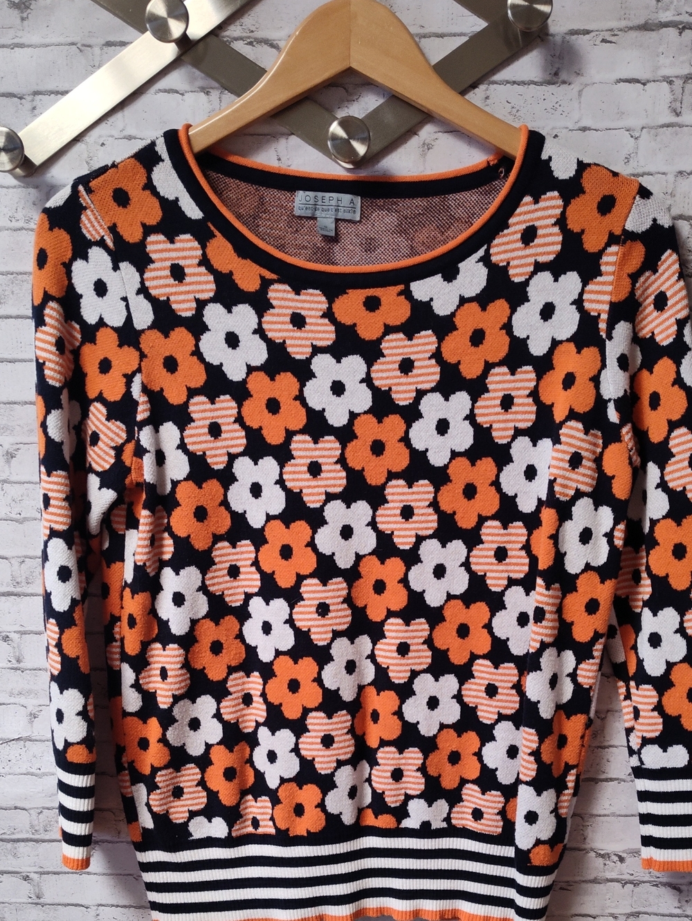 Joseph A Orange, White & Black Floral Crewneck Sweater